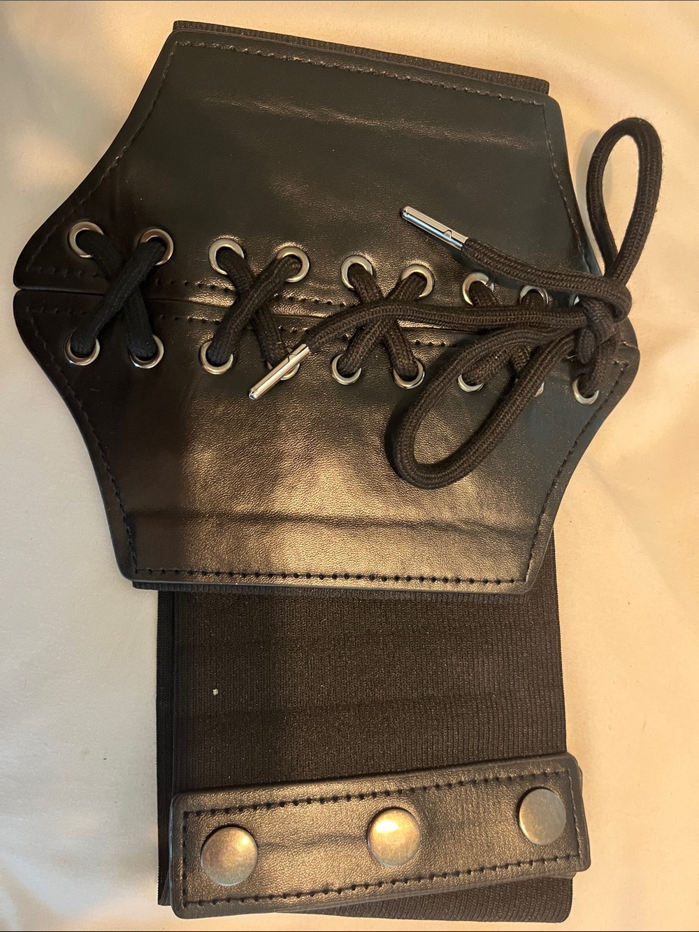 Black Lace-Up Waist Belt Corset Style Elastic Snap Closure NWOT